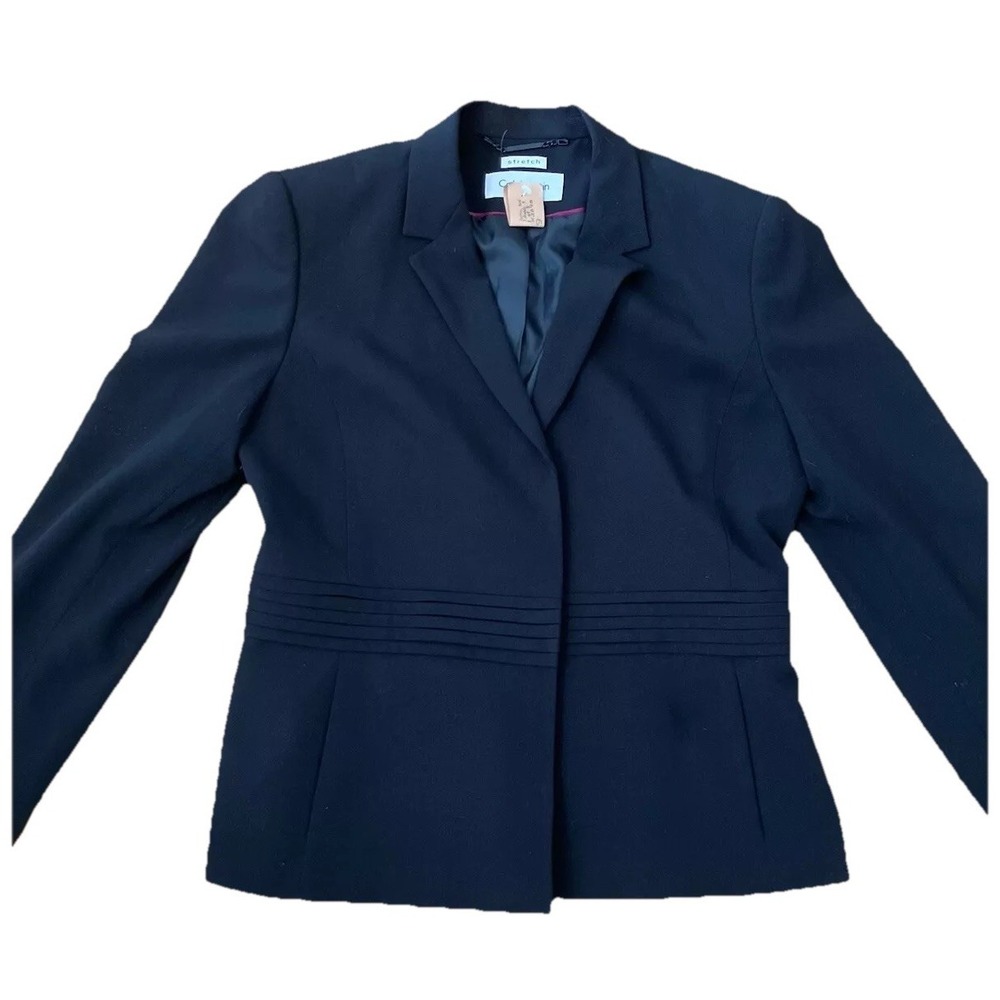 Calvin‎ Klein Blazer Womens Size 6 Black 2 Snap Lined Shoulder Pads Career